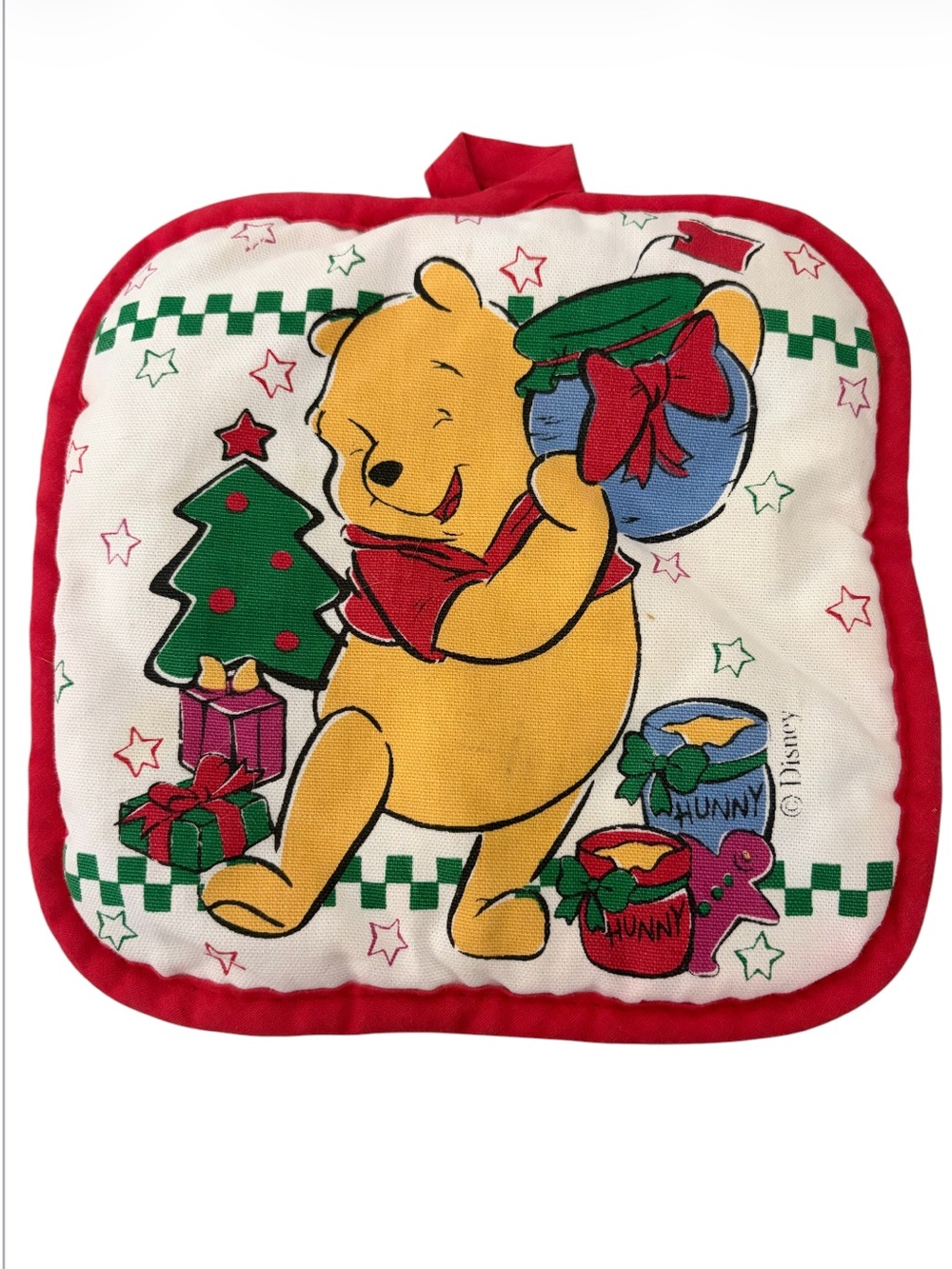 VTG 1980s Disney Winnie the Pooh Hunny Pot Christmas Kitchen Potholder